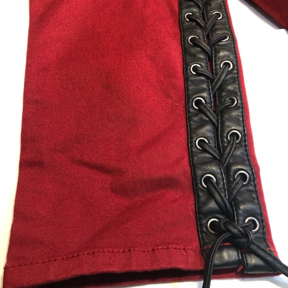 Vintage Joan Jett Tripp NYC Daang Goodman Lace up Red Jeans Size 11 denim - Picture 7 of 16